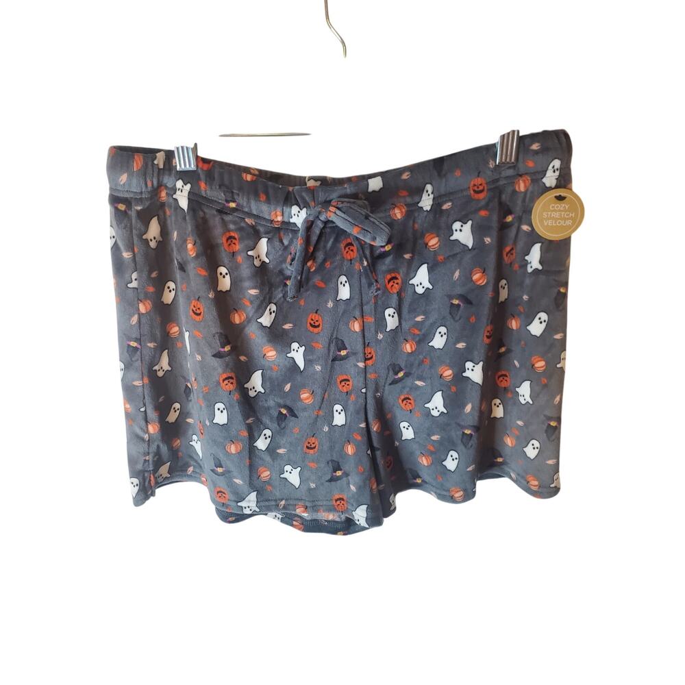 Rae Dunn Stretch Velour Halloween Pajama Lounge Shorts, Large